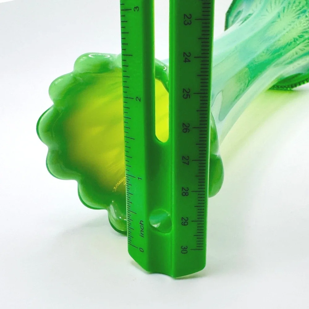 Vintage Green Opalescent Glass Vase 10